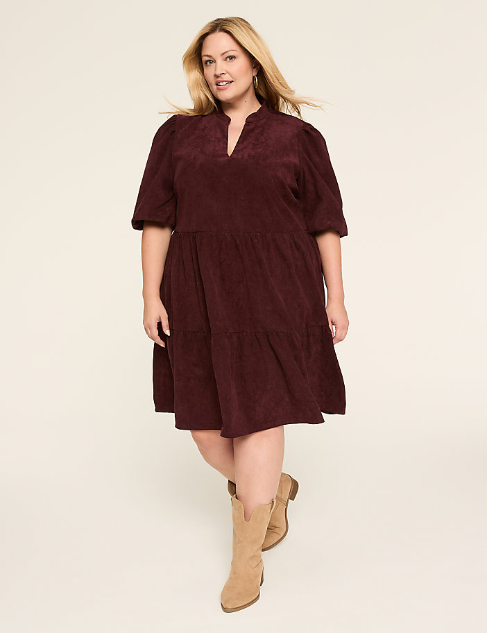 3/4 SLEEVE CORD MIDI DRESS 1152577