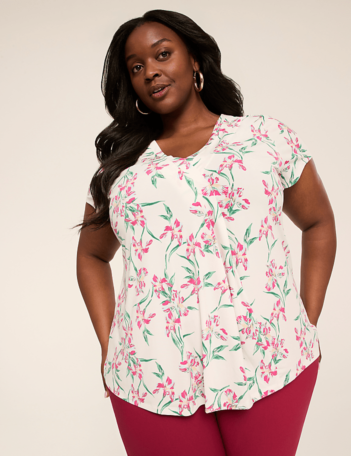 Swing Cap-Sleeve Pleat-Front Top