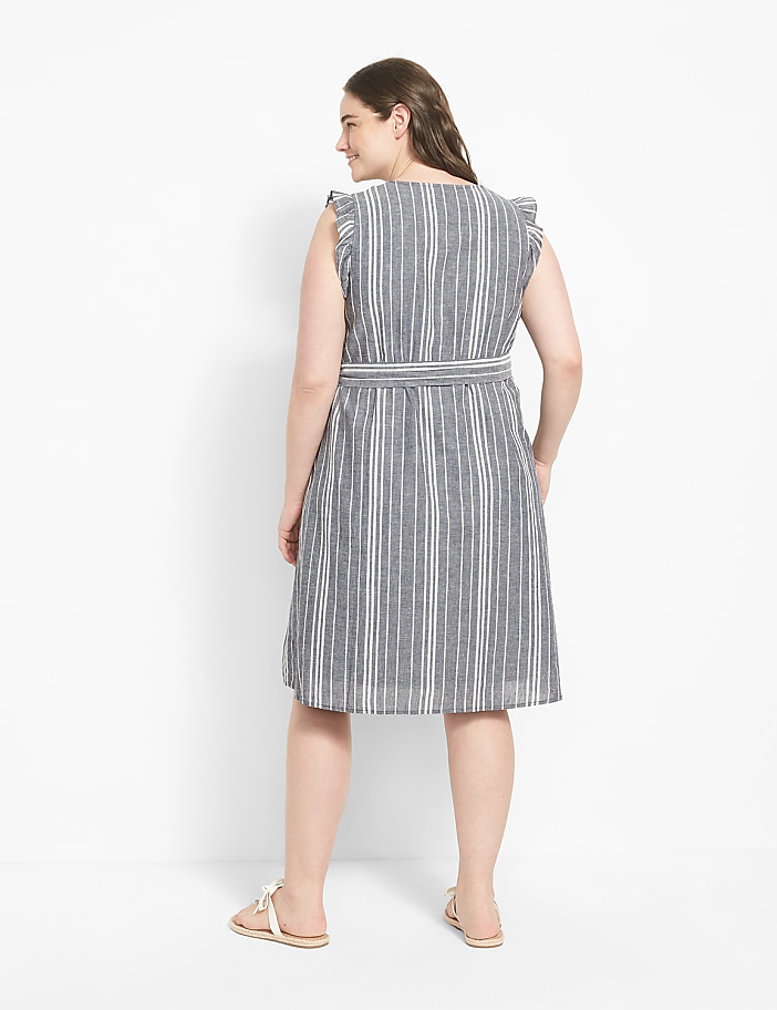 Flutter Cap-Sleeve Button-Front Midi Dress