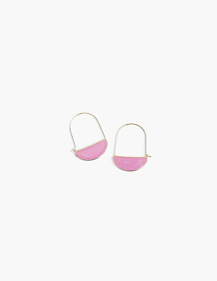 Pink Imitation Stone Crescent Hoop Earrings