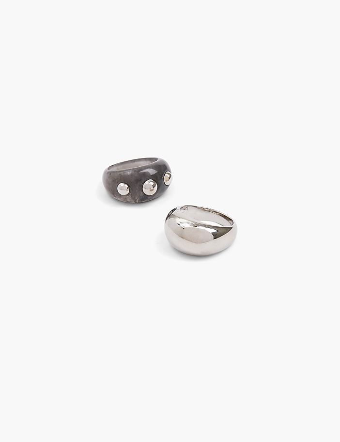 Black & White Resin & Metal Rings 2-Pack