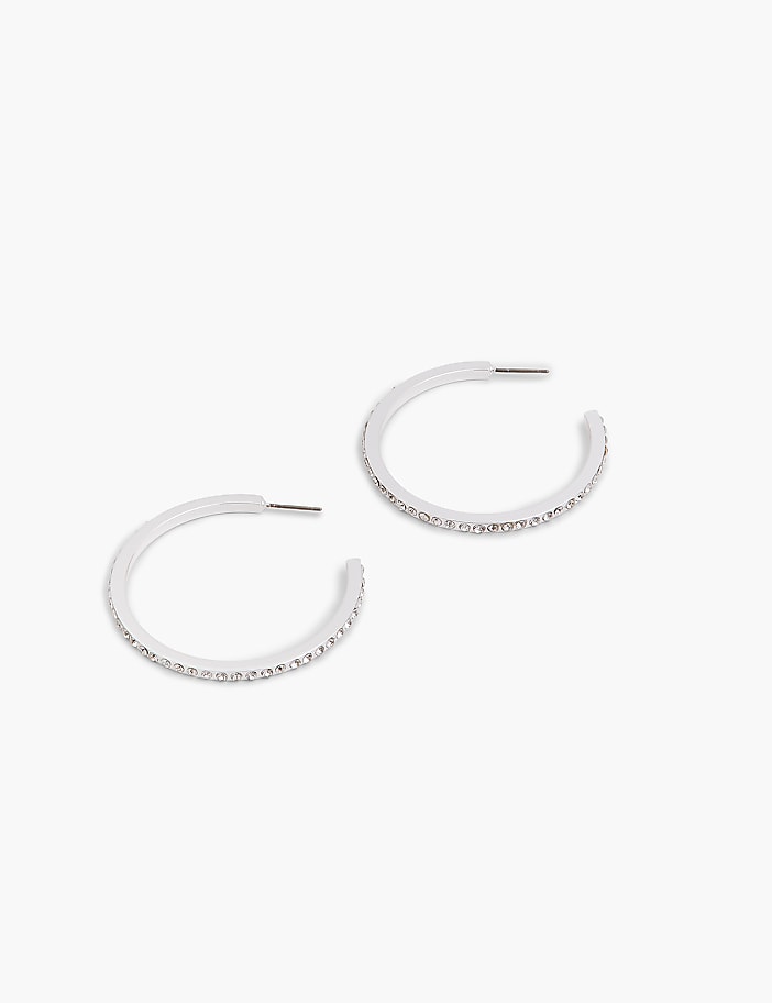 Pave Hoop Earrings Layered In Real Gold Or Silver