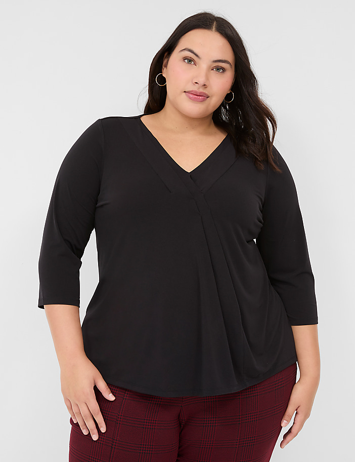 Swing 3/4-Sleeve Pleat-Front Top