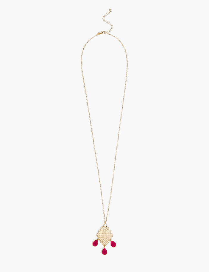 Pink Druzy Filigree Pendant Necklace