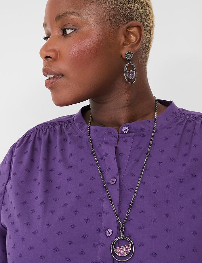 Purple Pave Circle Pendant Necklace