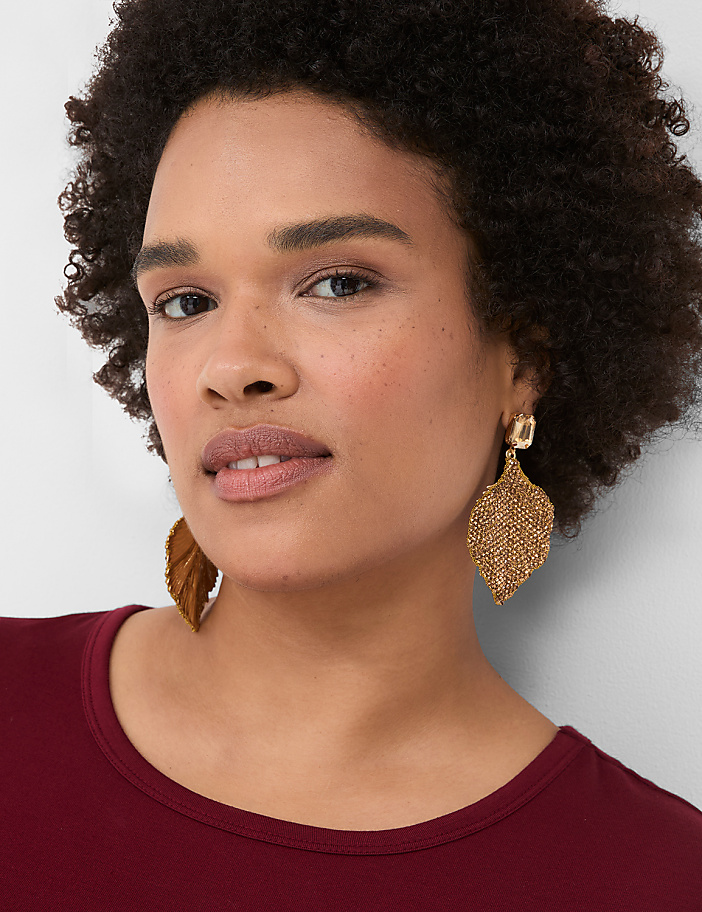 Autumn Neutrals Pave Leaf Earrings
