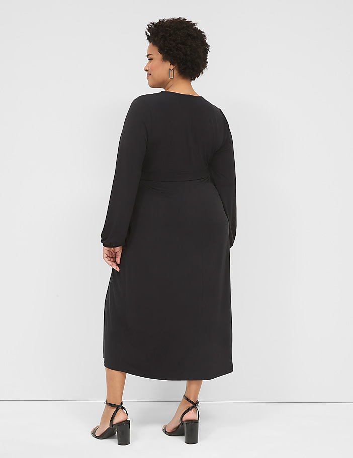 Long-Sleeve Faux-Wrap Jersey Midi Dress