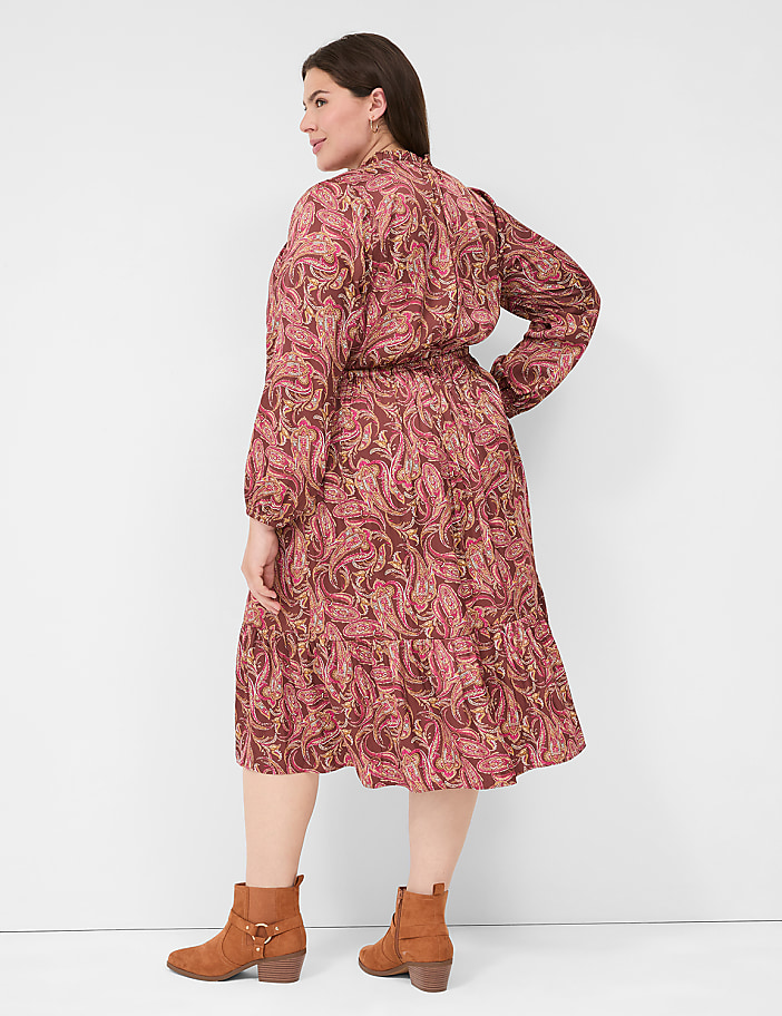 Ruffle-Trim Tiered Midi Dress