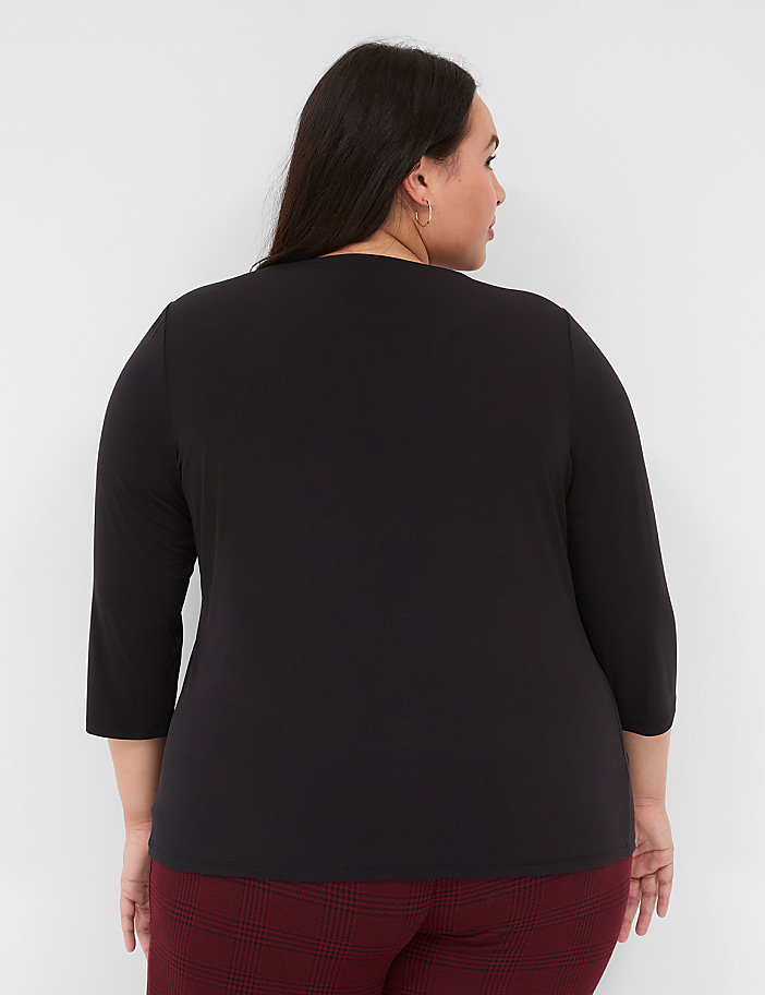 Swing 3/4-Sleeve Pleat-Front Top