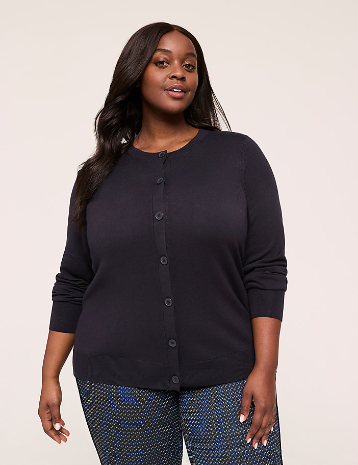 Crew-Neck Button-Front Cardigan