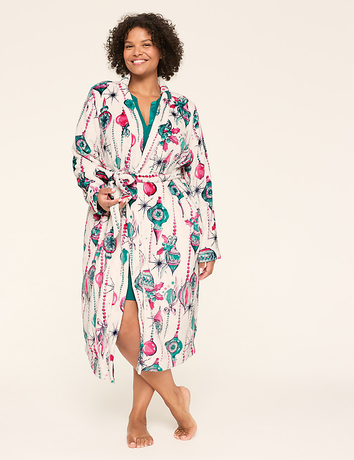 Printed Fleece Midi Robe
