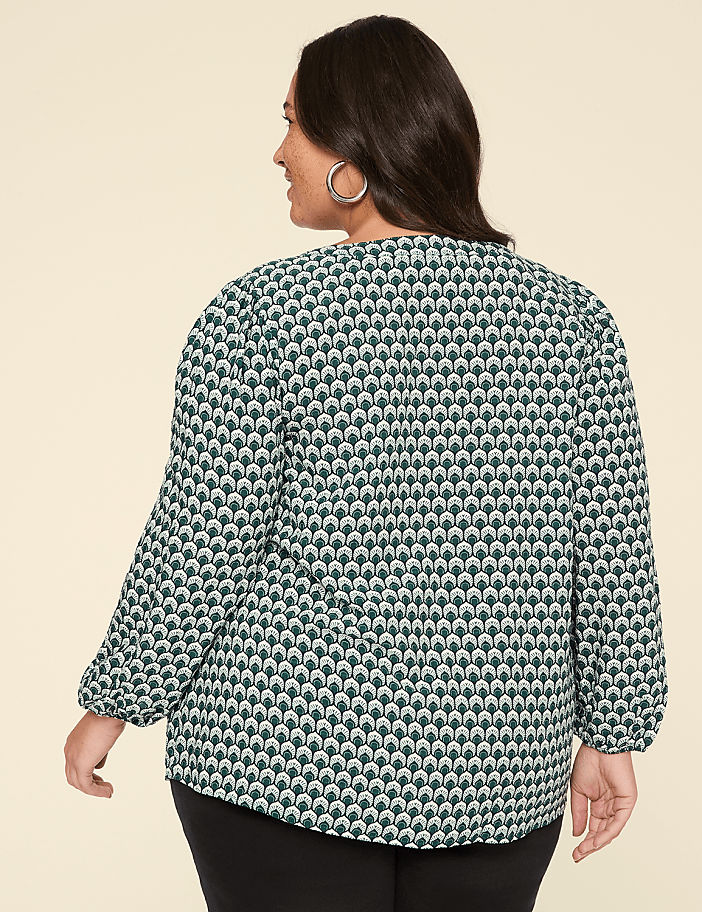 Bracelet-Sleeve Split-Neck Popover Blouse
