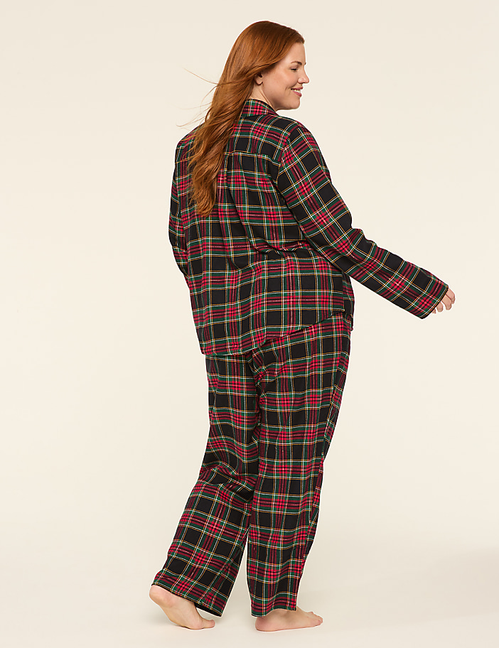 Lurex Flannel Long-Sleeve Notch-Neck Top & Pant PJ Set