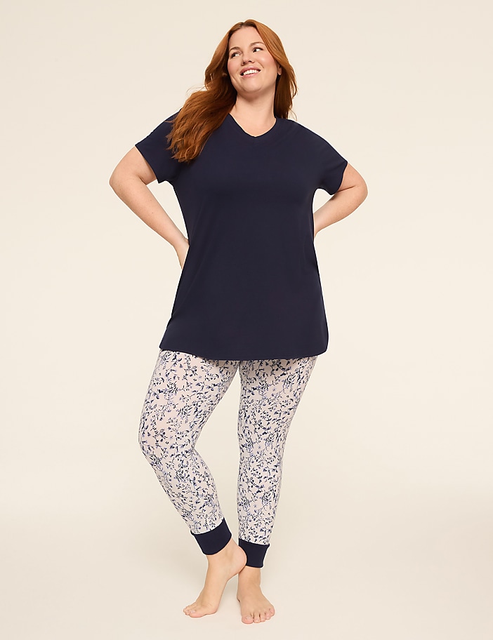 Comfy Cotton V-Neck Tunic Tee & Legging PJ Set