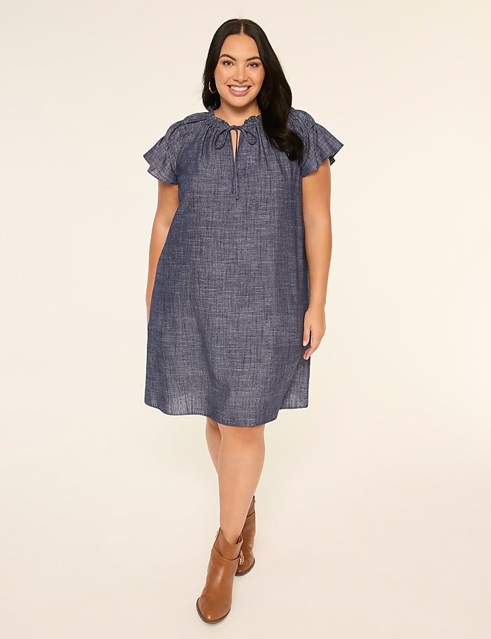 Ruffle Tie-Neck Short Dress