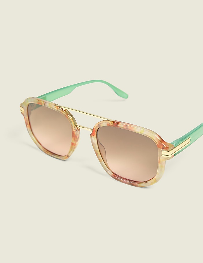 Multi-Color Tortoiseshell Print Aviator Sunglasses