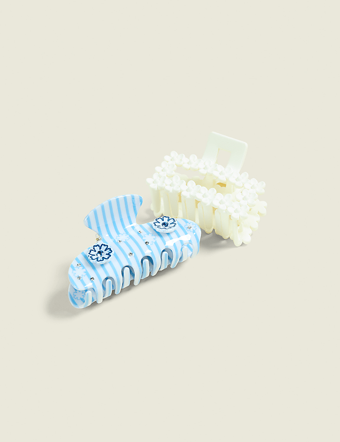 Blue & White Floral Claw Clip 2-Pack