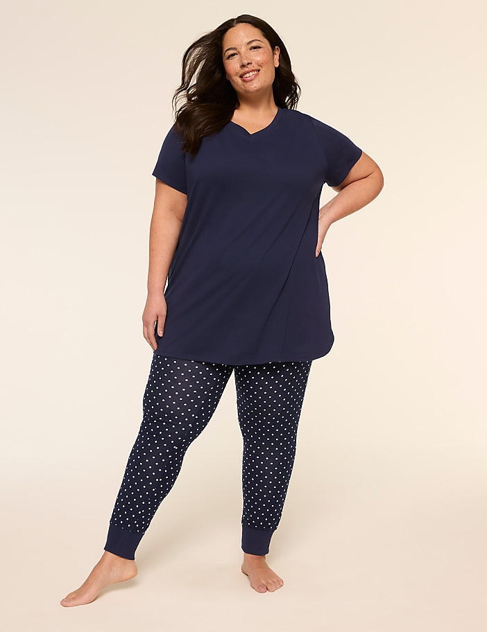 Comfy Cotton V-Neck Tunic Tee & Legging PJ Set