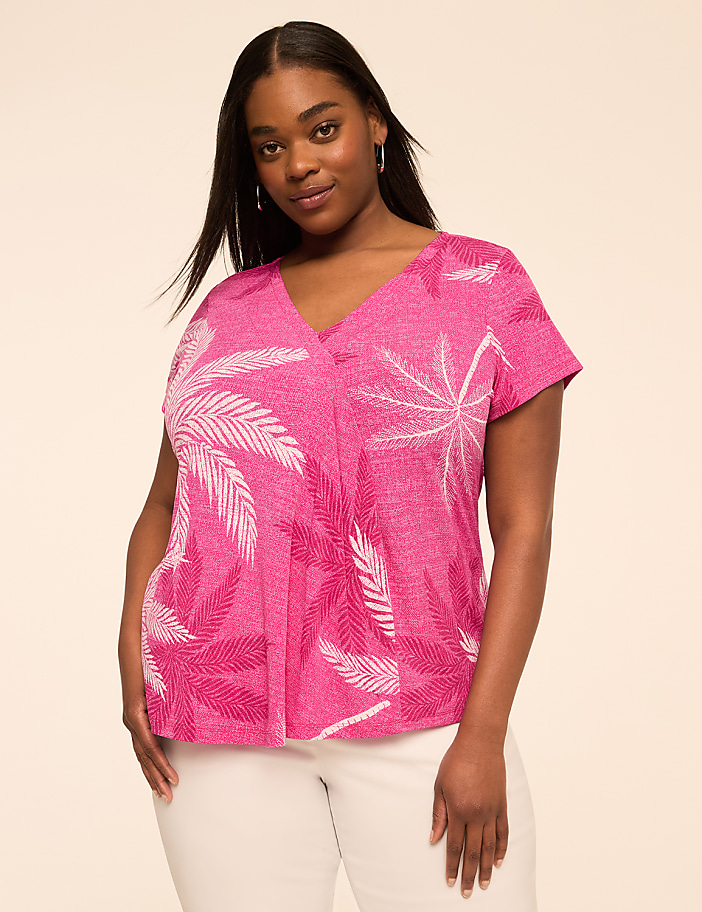 Swing Cap-Sleeve Pleat-Front Top