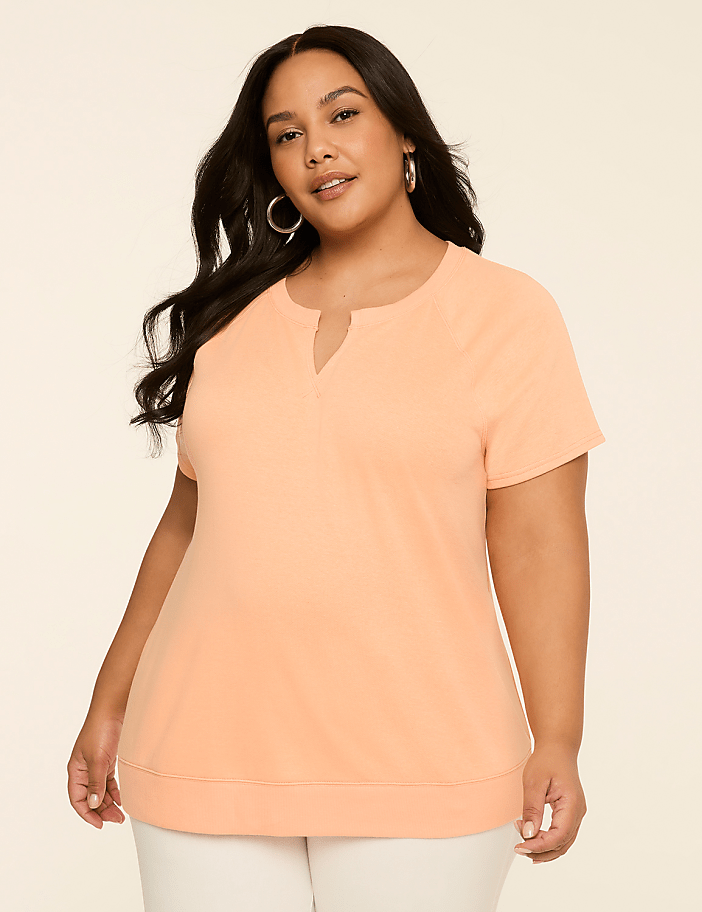 Short-Sleeve Notch-Neck Sweatshirt