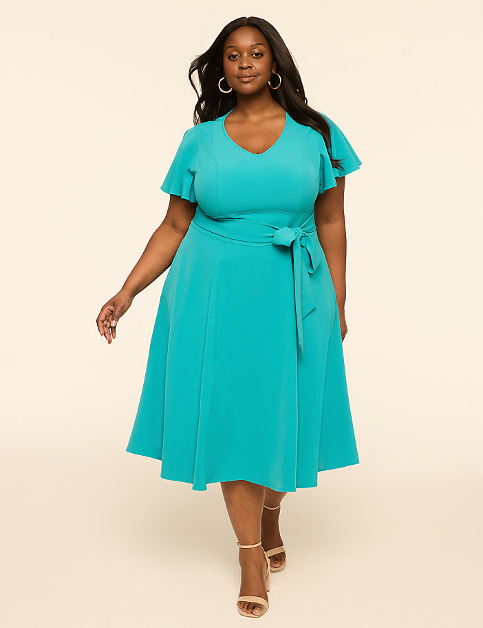 Lena V-Neck Level-Hem Midi Dress