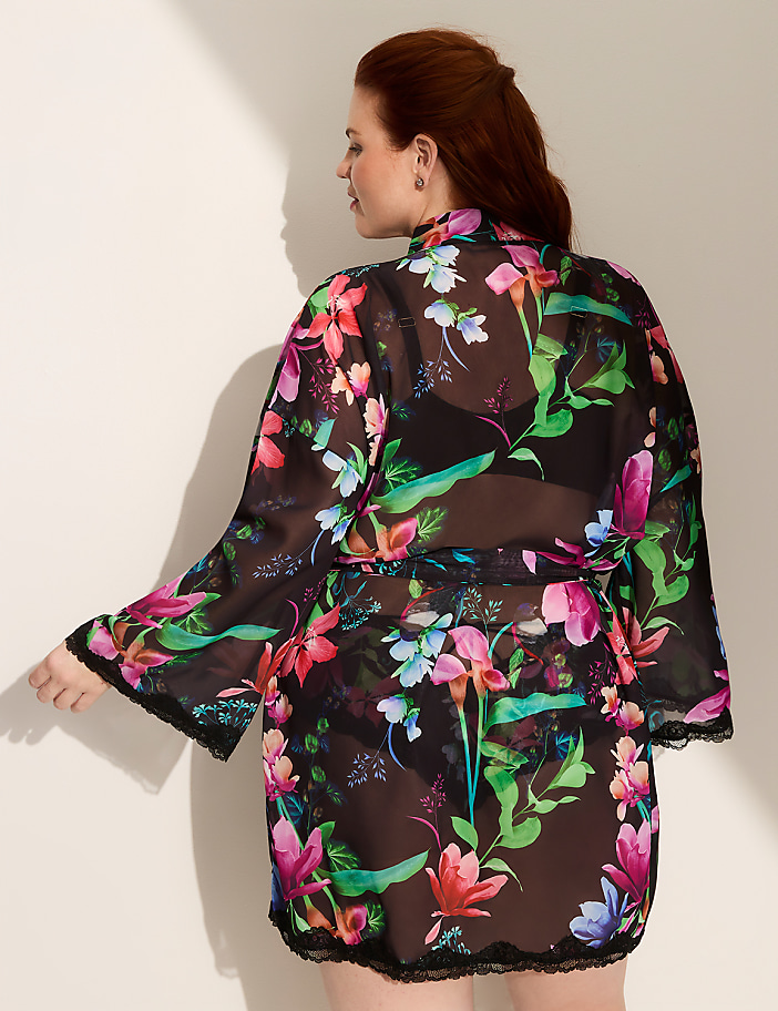 Lace-Trim Chiffon Robe