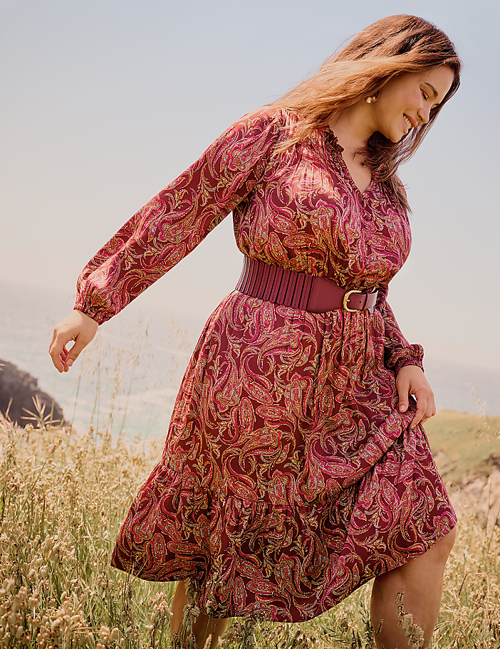 Ruffle-Trim Tiered Midi Dress