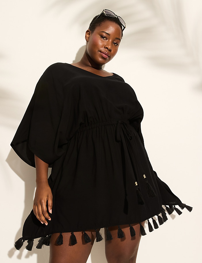 Challis Tassel-Trim Dolman Cover-Up