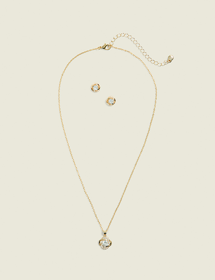 Gold Twisted Necklace & Earring Set