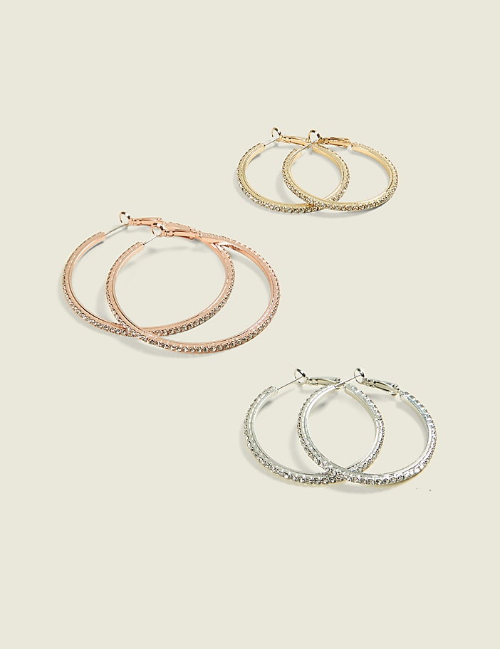 Mixed Metal Pave Hoop Earring Pack
