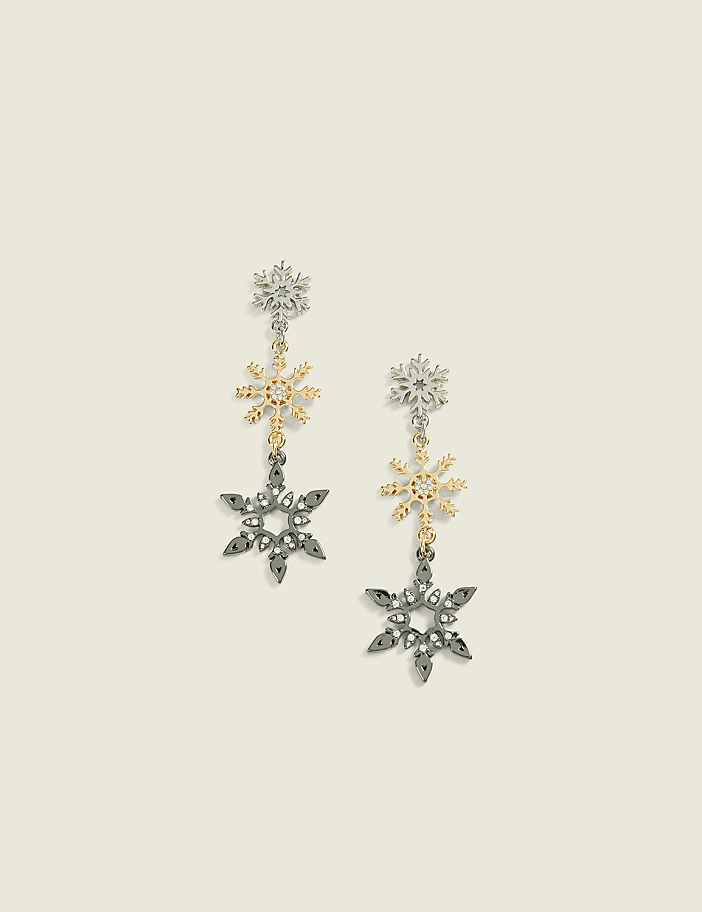 Mixed Metal Snowflake Drop Earrings