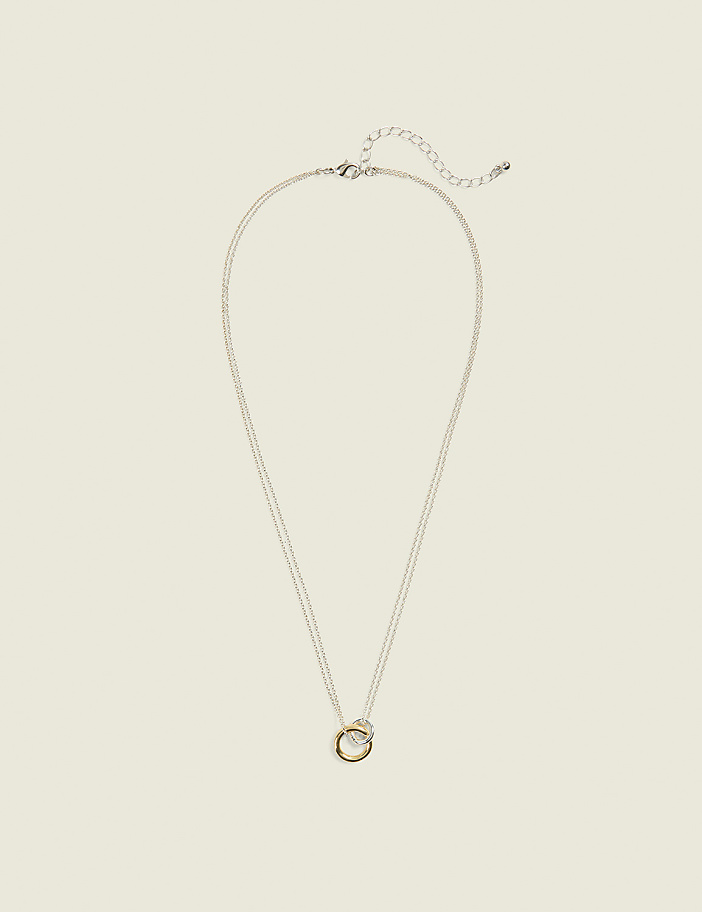 Mixed Metal Interlock Single Row Necklace