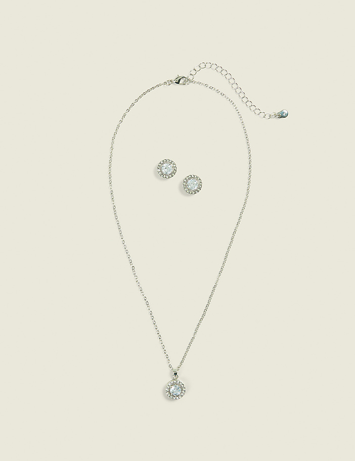Silvertone Embellished Earring & Necklace Set