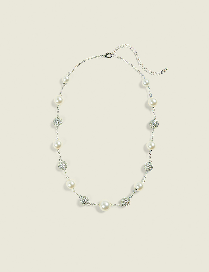 Silvertone Fireball & Pearlized Necklace