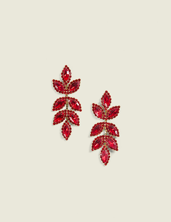 Red Petal Imitation Stone Drop Earrings