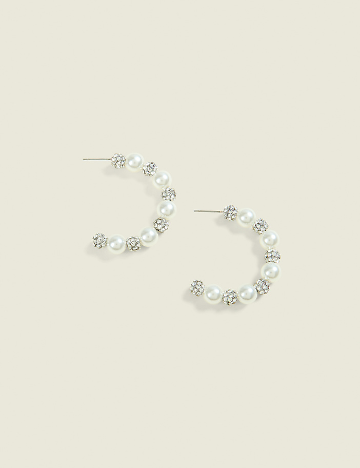 Silver Fireball & Pearl Hoop Earring