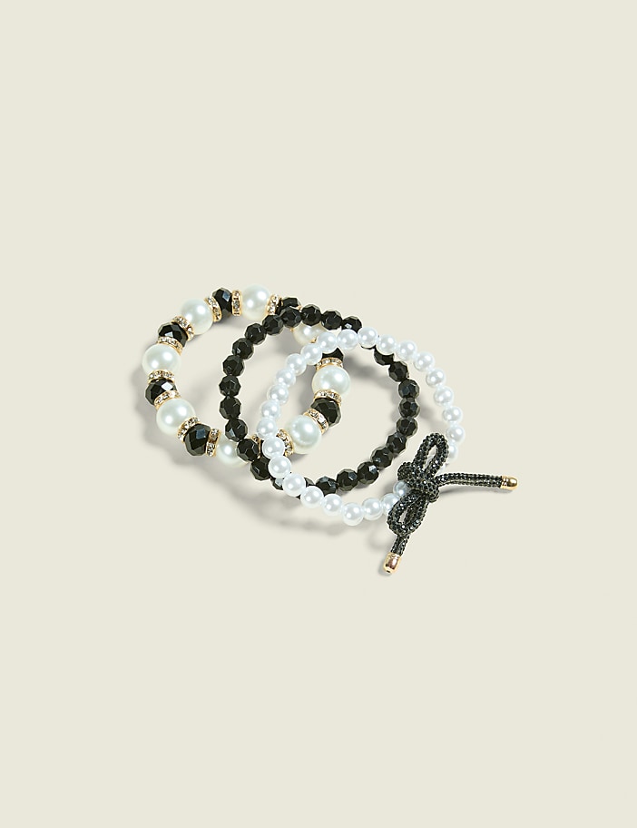Pearlized & Black Stretch Bracelet Set