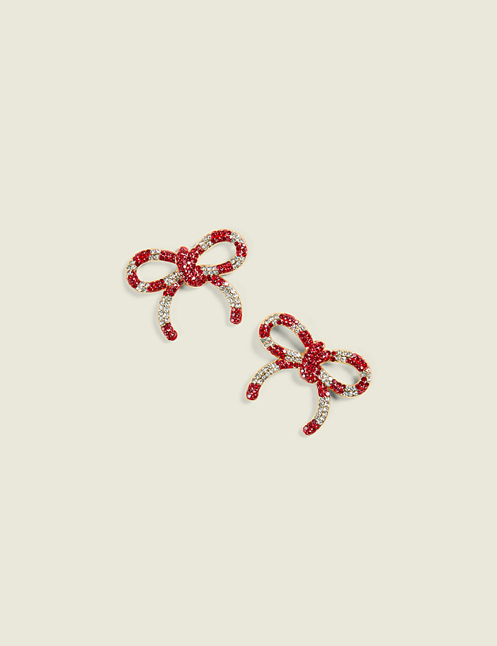 Red and White Christmas Bow Earring