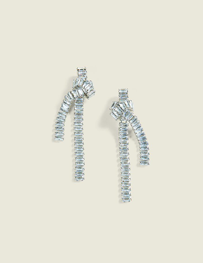 Silvertone & Imitation Stone Knot Earrings