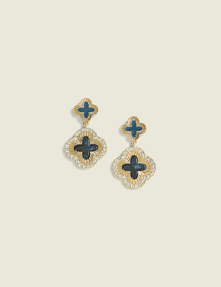 Blue Clover & Pave Drop Earrings