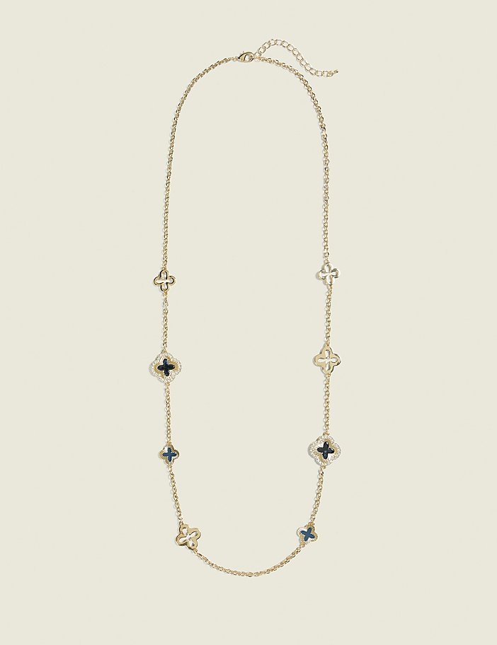 Blue Clover & Pave Long Necklace