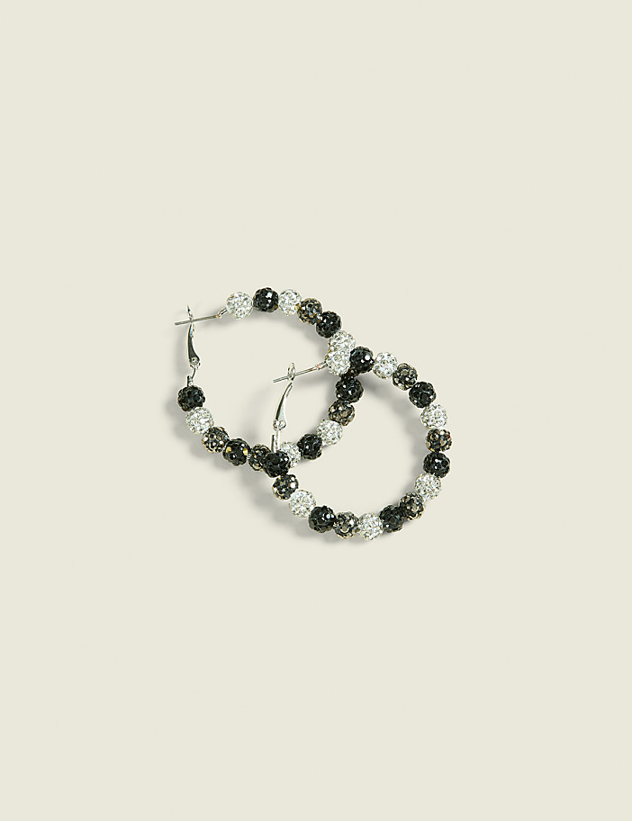 Black & Grey Pave Fireball Hoop Earrings