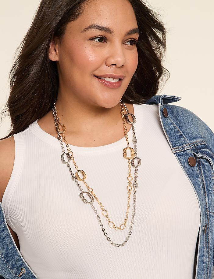 Mixed Metal Filigree Multi-Row Necklace