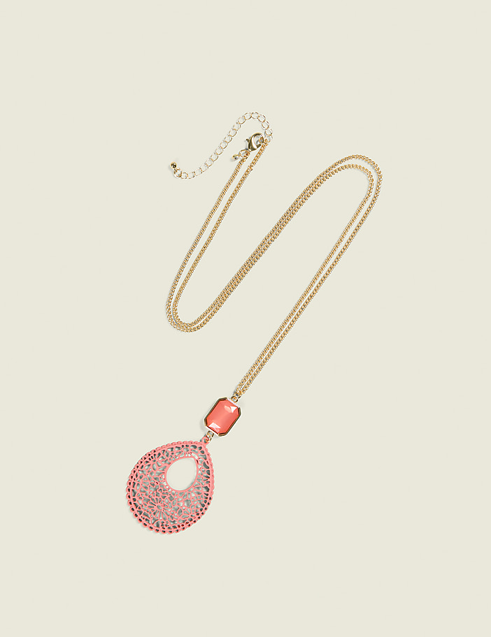 Coral Filigree Pendant Necklace