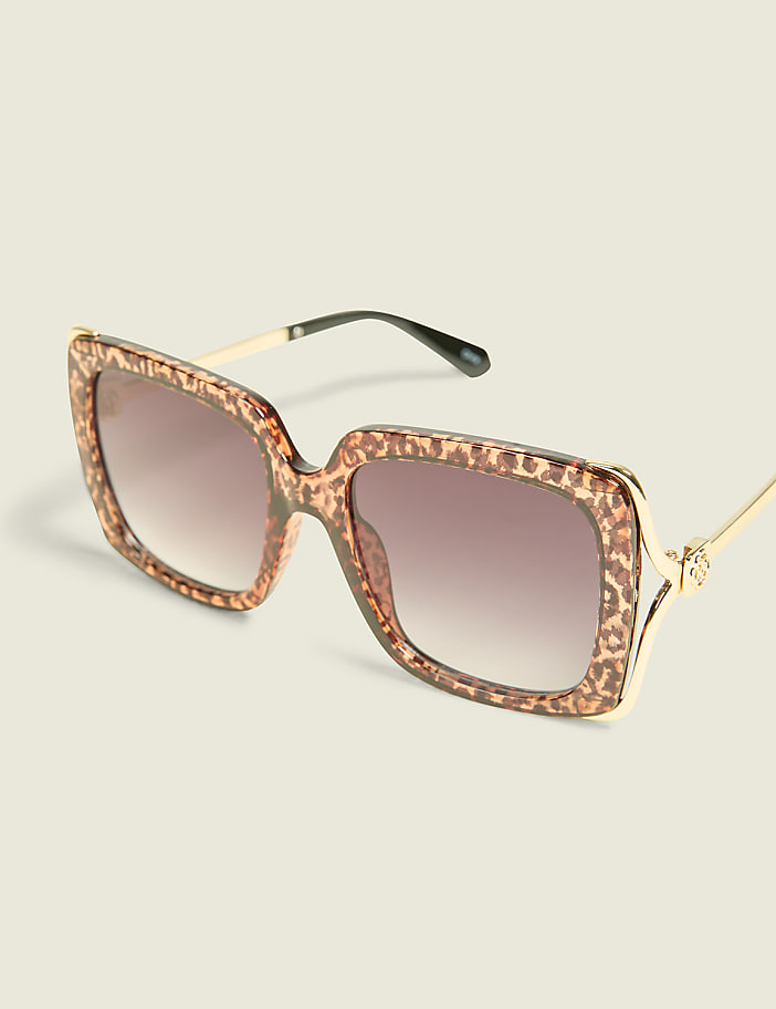 Cheetah Print Side-Detail Square Sunglasses