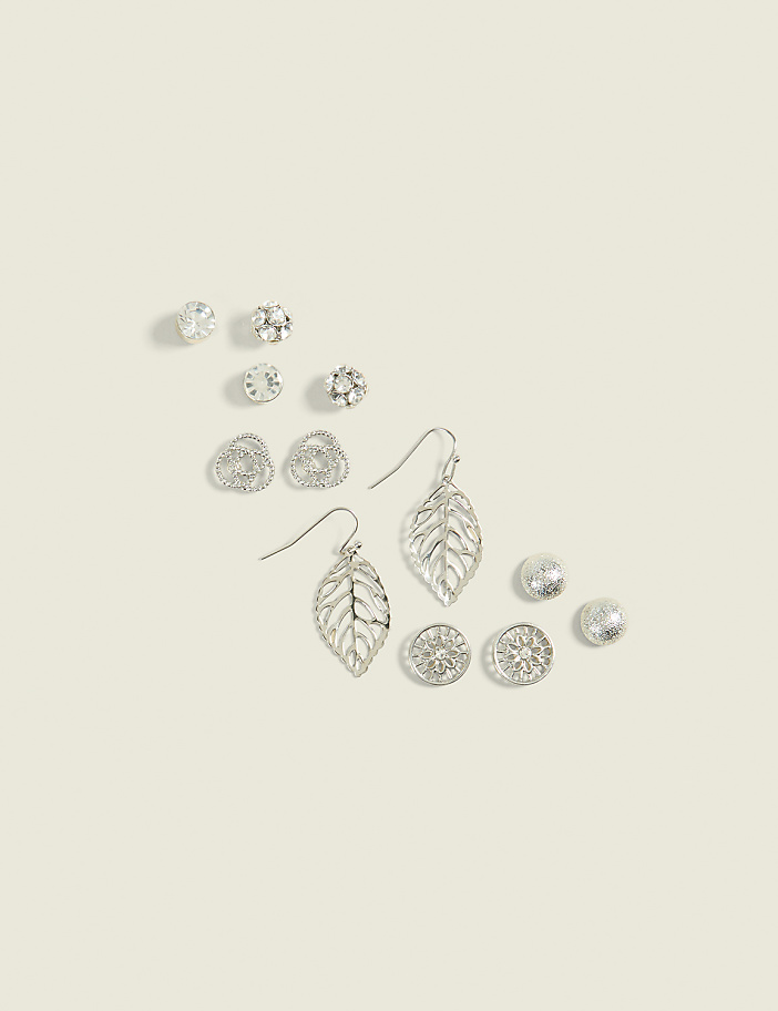 Silvertone Leaf Earring 6-Pack