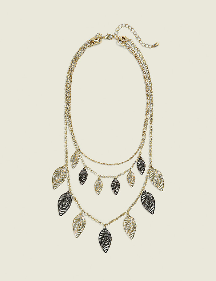 Chocolate & Goldtone Multi-Row Leaf Necklace