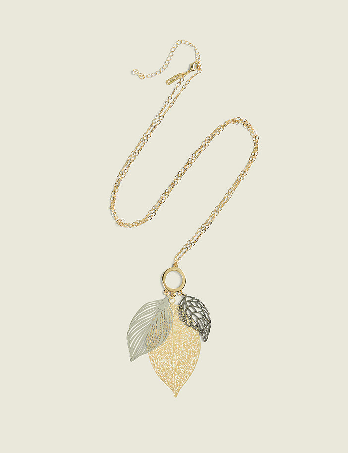 Mixed Metal Leaf Pendant Necklace