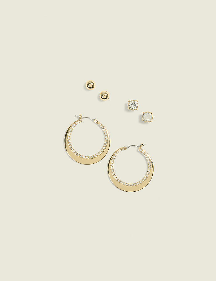 Goldtone & Pave Earring 3-Pack