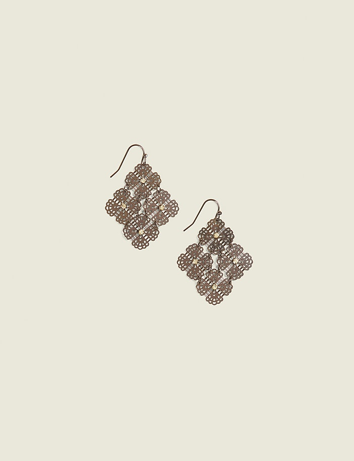 Chocolate Filigree Square Drop Earring